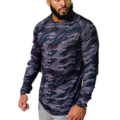 China Wholesale Men's Sport Shirts Gym Workout Muscle Fit Long Sleeve Breathable Thin Cotton T Shirt Running Fitness Camouflage T Shirt for sale