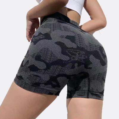 China Breathable Women Workout Camouflage Printed Colorful Yoga Shorts Snap On Soft High Waist Camouflage Shorts For Fitness Running for sale