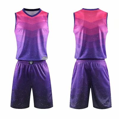 China Breathable Gradient Breathable Short Sleeve Shorts Mens Basketball Suit Customized Two Side Pockets Sweat Absorbing Basketball Uniform for sale