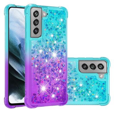 China Anti-fall For Samsung S20 ultra Note10 A11 A21 water bumper cover quicksand glitter shockproof mobile phone cover transparent for sale