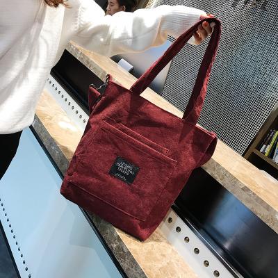 China Fashoion 2021 New Arrival Fashion Letter Printing Corduroy Tote Bag All Match Corduroy Bag Tote Bag for sale