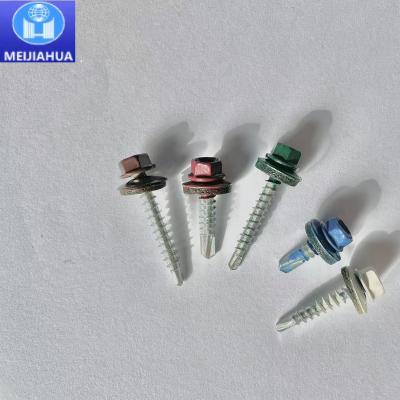 China HEX CHINA Manufacturers Hex Head Self Drilling Color Painted Sheeting Screws for sale