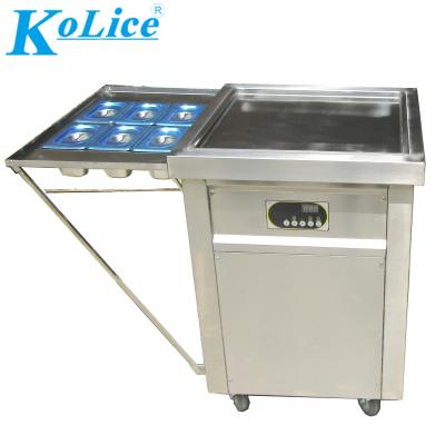 China Factory Free Shipping Canada Single Square Pan Fried Ice Cream Snack Machine / Frying Ice Cream Machine / Roll Ice Cream Machine With Side Step for sale