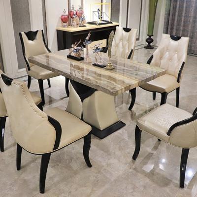 China Luxury Marble and Wood Dining Table Set 6 Seat Marble Dining Table and Chairs Dining Room Furniture Kitchen Dining Table for sale