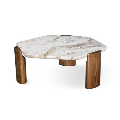 China Hot Sale Design Stone Durable Marble Coffee Table Luxury Coffee Tables Travertine Coffee Table Sets Living Room Furniture Wooden Legs for sale