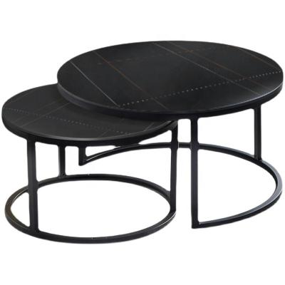 China Nordic Style Living Room Stainless Furniture Round Metal Modern Black Legs Marble Coffee Table for sale