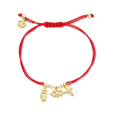 China Casual/Sporty Men's Sterling Silver 925 Silver Gold Plated Lucky Symbol Red Hand Rope Adjustable Cross Bracelets For Ladies for sale