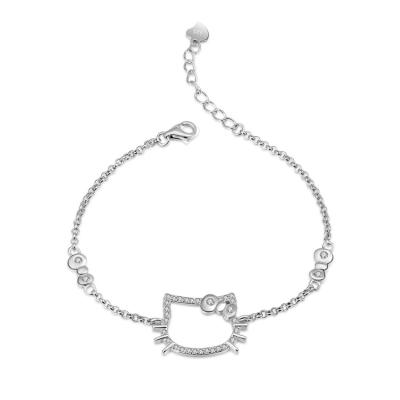 China Children Jewelry S925 Kitty Bowknot Environmentally Friendly Silver Hollow CZ Mesh Bracelet Beautiful For Children for sale