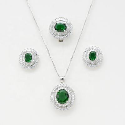 China Brand Environmental Friendly Fashion Women Dark Green Zircon 925 Sterling Silver Wedding Jewelry Set for sale