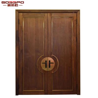 China Modern French Doors Front Entry Doors Waterproof Wood Exterior House Doors for sale