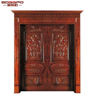 China Waterproof Front Entry Carved Wood Doors For Home Security Exterior Door for sale