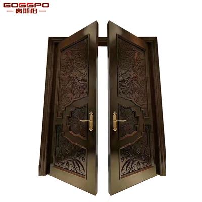 China Waterproof Carved Front Door Design Security Front Fancy Black Wooden Entry Door for sale