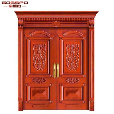 China Luxury Waterproof Solid Wood Entry Front Exterior Door Double Door Design for sale