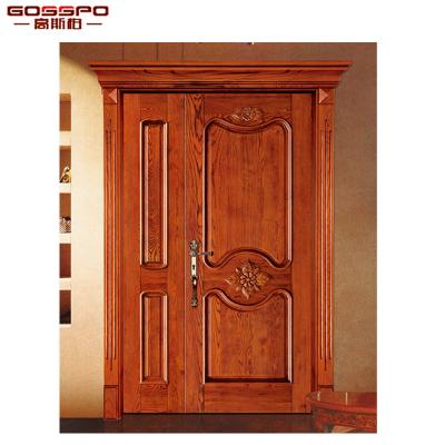 China Waterproof paint wooden door design one and half front entry door double leaf door for sale