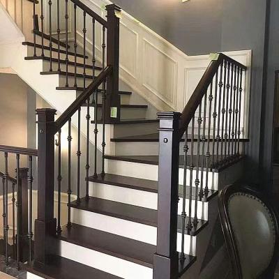 China Modern Simple Modern Stair Railing Style Indoor Solid Wood Column Iron Railing for sale