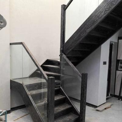 China New Contemporary Hot Selling U Shaped Stairs Glass Wood Treads Internal Stairs for sale