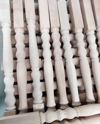 China Modern Solid Wood Stair Railing Indoor Rubber Wood Fence Stair Railing Handrail Solid Wood Column for sale