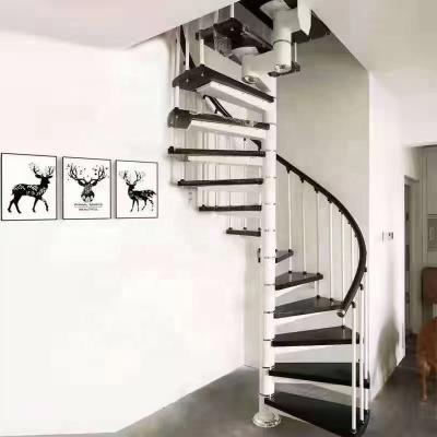 China Modern Steel Wooden Stairs Round Indoor Steel Spiral Staircase and Attic Spiral Staircase Wood Center Column for sale