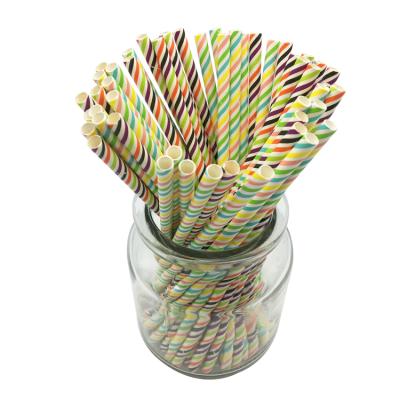 China Disposable Biodegradable Paper Straws Paper Drinking Straws Multicolor Striped Straws for sale