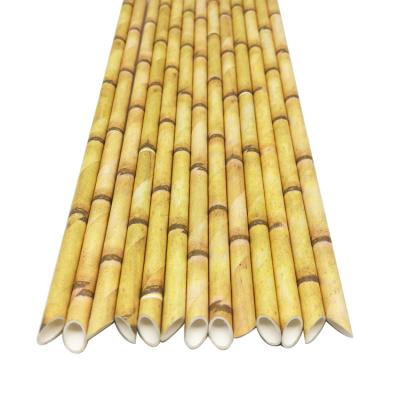 China Disposable ; Sustainable Baby Shower Decor Bamboo Patterned Paper Straws Bamboo Drinking Paper Straw With Pointed End for sale