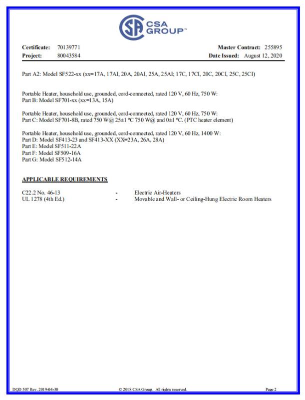 CSA - Zhongshan Sunshine Electrical Appliance Tech. Co., Ltd.