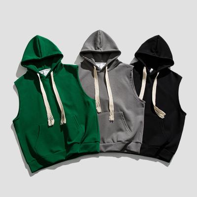 China OEM High Quality Men's Gym Wholesale Organic Sports Cotton Hoodies Anti-wrinkle Blank Dropshipping Sleeveless Hoodie for sale