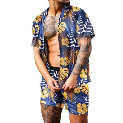 China Wholesale Mens QUICK DRY Summer 2 Piece Sets Hawaiian Beach Logo White Shirt Sets Button Custom Made For Men Customize for sale