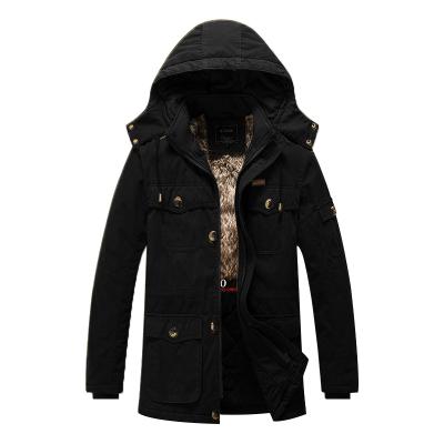 China Viable OEM Men's Wholesale Custom Jacket Men's Long Full Zipper Jacket Coats Vintage Male Black Green Khaki Men Warm Hat Jackets Coats for sale