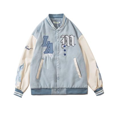 China Wholesale Breathable Men Bulk College Jackets Custom Made Leather Jackets Coat High Quality Logo Light Blue Baseball Jackets for sale