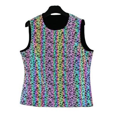 China Wholesale QUICK DRY Fitness Reflective Sleeveless Tank Tops Vest T-shirts Rainbow Fail Upper Fluorescent Gym Logo Tank Top Custom Made Cloth Tee for sale