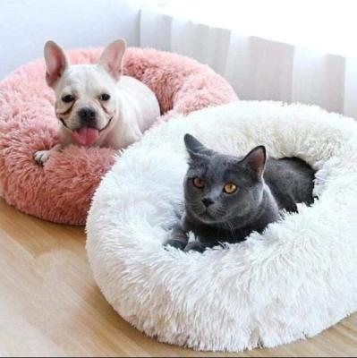 China Travel Top Selling Manufacturers Around Calming Soft Plush Fluffy Warm Donut Cat Nest Dog Sofa Cute Pet Bed for sale