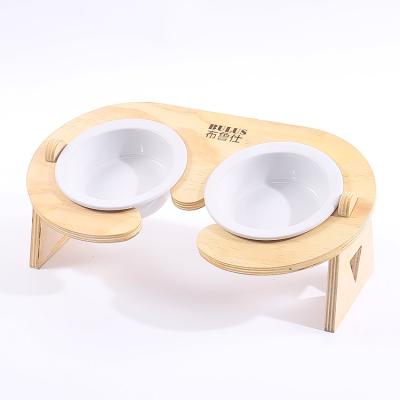 China Factory sale various non-automatic attractive durable double rectangle log color oak raised dog bowl for sale