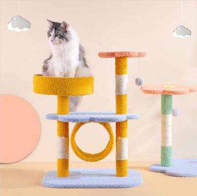 China Modern High Quality Sustainable Sisal Wooden Cat Flower Treehouse Tower Climbing Scratcher for sale