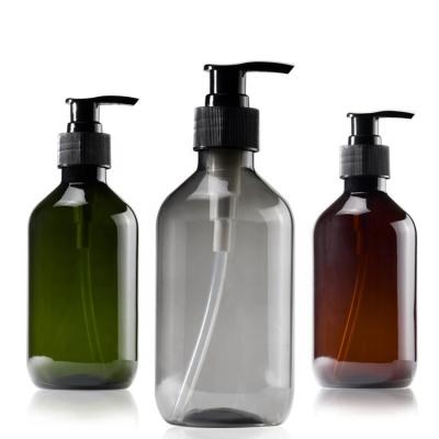 China Wholesale Brown Gray 500ml Transparent Empty PET Shampoo Plastic Bottle From Personal Care Manufacturer With Pump Cap for sale