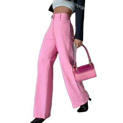 China 2022 Newest Design Anti-Wrinkle Style Casual Wear Color Fashion Leg Design Western Wide Leg Women Pink Casual Loose Long Pants for sale