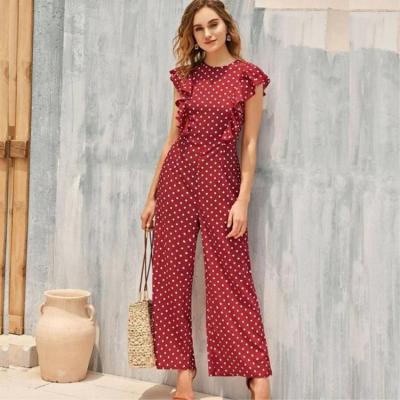 China Latest Dot Print Women's Western Polka Dot Print Overalls Short Sleeve Overalls Summer Vintage Wide Leg Clothing Wholesale QUICK DRY for sale