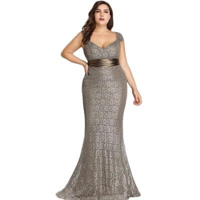 China Luxury High Quality Viable Royal Lace V-Neckline Gray Wedding Dress Women Floor Length Plus Size Long Bridesmaid Dresses for sale