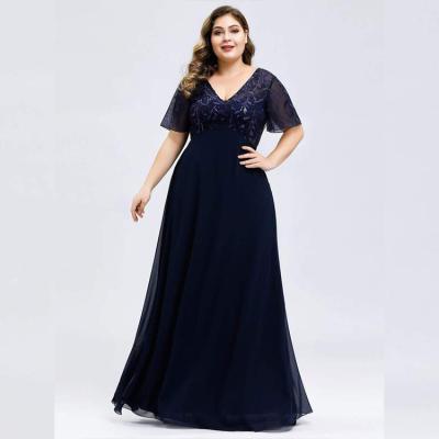 China 2022 New Solid Color V-Neck Short Sleeve High Waist Lace Solid Color Slim Fit Plus Size Dress Plus Size Formal Dresses for sale