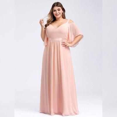 China A Line Off The Shoulder Pearl Pink Long Prom Dress Chiffon Bridesmaid Dresses With Pleat for sale