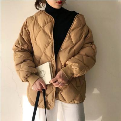 China Wholesale Diamond Shape Plaid Cotton Padded Simple Loose Anti-wrinkle Women Winter Jacket Quilted Casual Jacket Parka Coat for sale