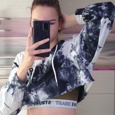 China Hot Design Women's Fashion Women's Fashion Tie Dye Anti-Wrinkle Sale Cotton Hooded Sweatshirts Tie Dye Letter Crop Graphic Hoodie for sale