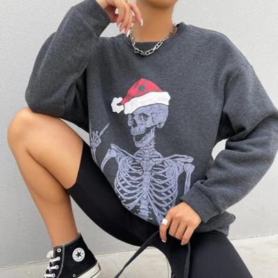 China Custom Anti-wrinkle Ladies Print Fashionable Creative Euro Style Skeleton Print Women Long Sleeve Sweatshirts for sale