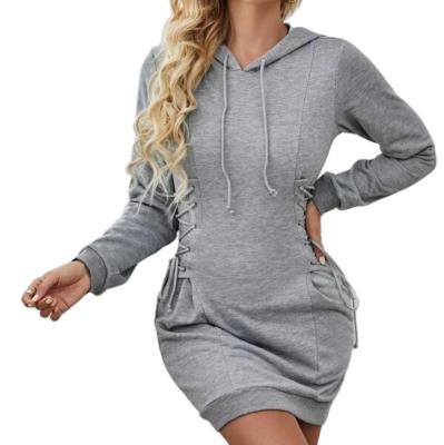 China Anti-pilling 2022 new casual style solid color long sleeve slim fit pullover hooded skirt women dress for sale