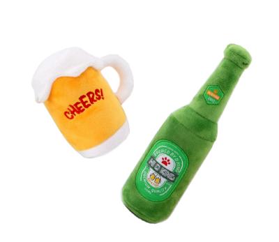 China Viable Spoof Wine Bottle Plush Dog Toy with Squeakers: Glass Wine Beer Mug /beer bottle for sale