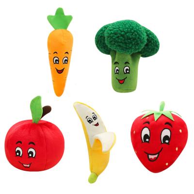 China Viable Stuffed Vegetables and Fruits Plush Pet Chew Toy Dog Toy Carrot Broccoli Banana-Fig Strawberry for sale