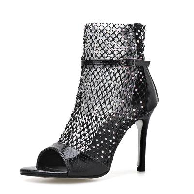 China Sexy Sandals Mesh Air Patchwork Zipper Head Boots Zapatos De Mujer 2021 Fashion Breathable Peep Toe High Heels Leisure Summer Women Shoes for sale