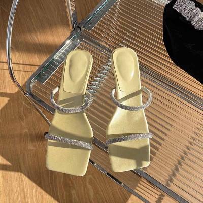 China Sexy High Heel Dot Crystal Bordered Party Sandals Solid Double Toe PU Band Open Slippers Summer Fashion Trend 35-39 Shoes For Women for sale