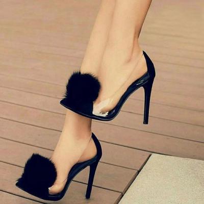 China 2021 Fall Fashion Round Soft Spring/Faux Fur Stiletto Heels Pumps Peep Key PVC Party Shoes Sexy Zapatos De Mujer Women's Solid for sale