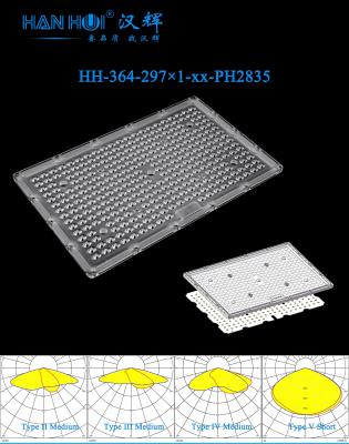 China T2M/T3M/T4S/T5 Beschikbaar 292.2×181.47mm Grootte 297pcs 2835LED's Geoptimaliseerde lichtverdeling Duurzaam buitengebruik Straatverlichtingslens Te koop