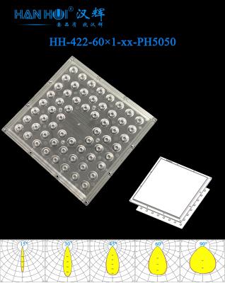 중국 188×188×12.1mm 크기 15°/30°/45°/60°/90° 사용 가능 60 In 1 5050LED 반사 감소 내구성 디자인 경기장 조명 렌즈 판매용